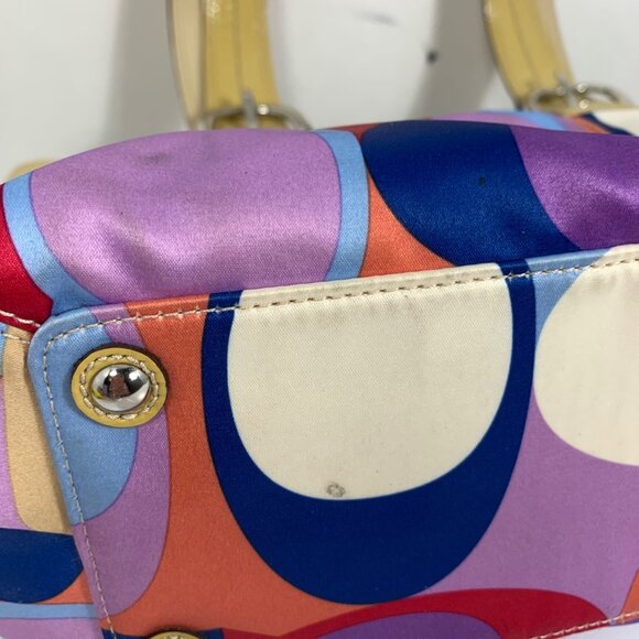 COACH Soho F13798 Scarf Print Logo Sateen Patent Leather Trim + Tag Shoulder Bag - Picture 8 of 11